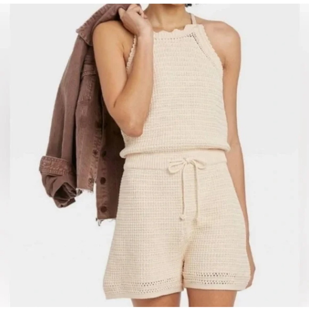 Women's Universal Thread Beige Crochet Romper Size S